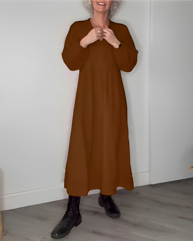AMANDA – ROCHIE MAXI ELEGANTĂ CU MÂNECI LUNGI ȘI DECOLTEU ÎN V