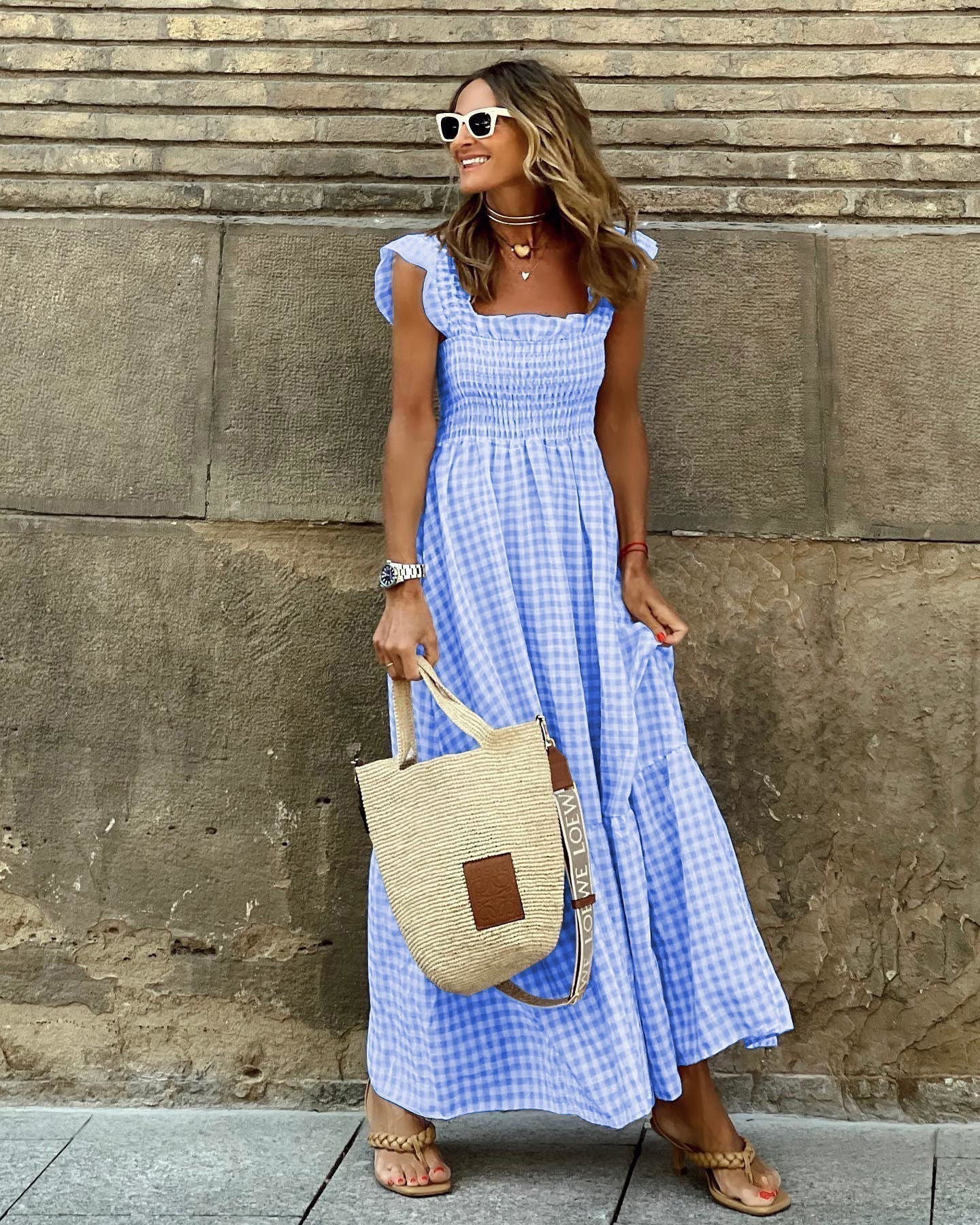AURORA – ROCHIE MAXI CU MANȘETE FRIȚATE ȘI CARO
