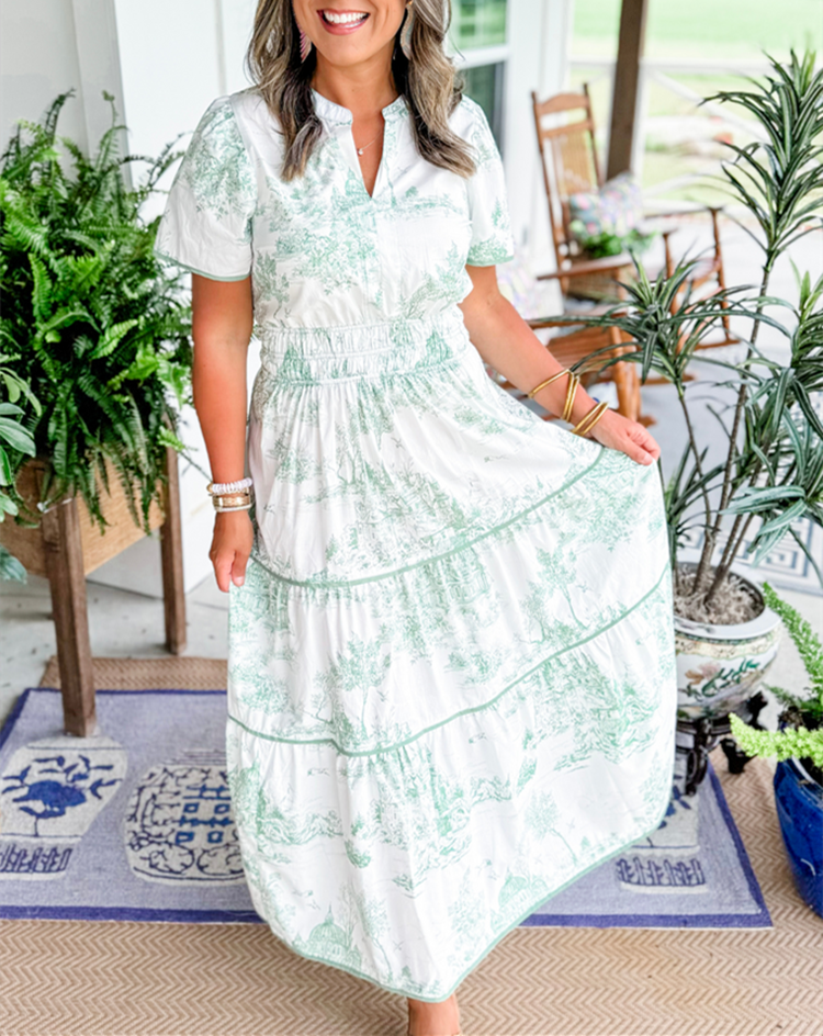 SAVANNAH – ELEGANȚĂ TIMPLESĂ ÎN ROCHIE MAXI CU VOLANE