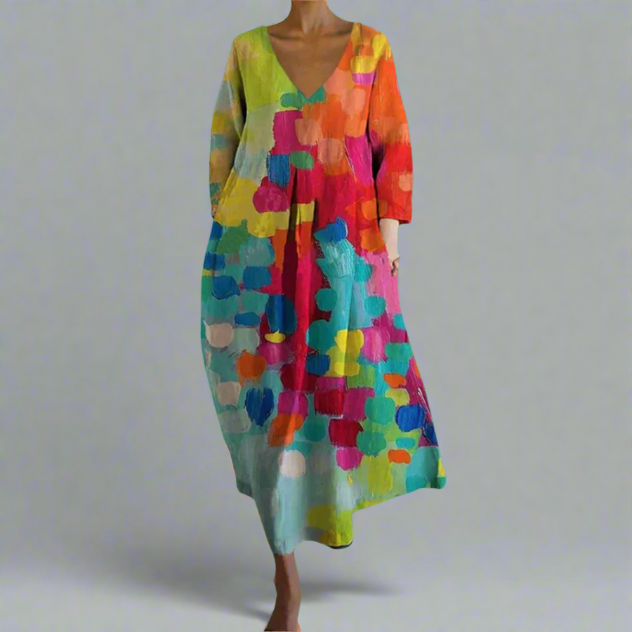Vivia – Rochie Colorată cu Decolteu în V