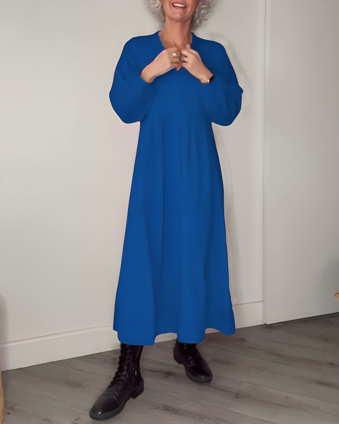 AMANDA – ROCHIE MAXI ELEGANTĂ CU MÂNECI LUNGI ȘI DECOLTEU ÎN V