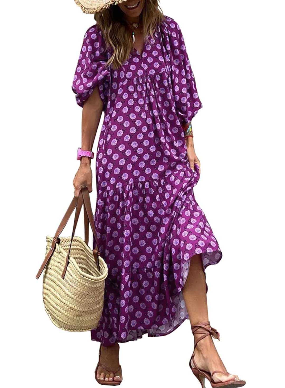 WINONA – ROCHIE MAXI GEOMETRICĂ BOHO CU MÂNECI PUFOS