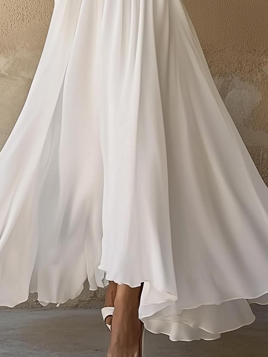 Rochie Maxi Albă V-Neck Vintage
