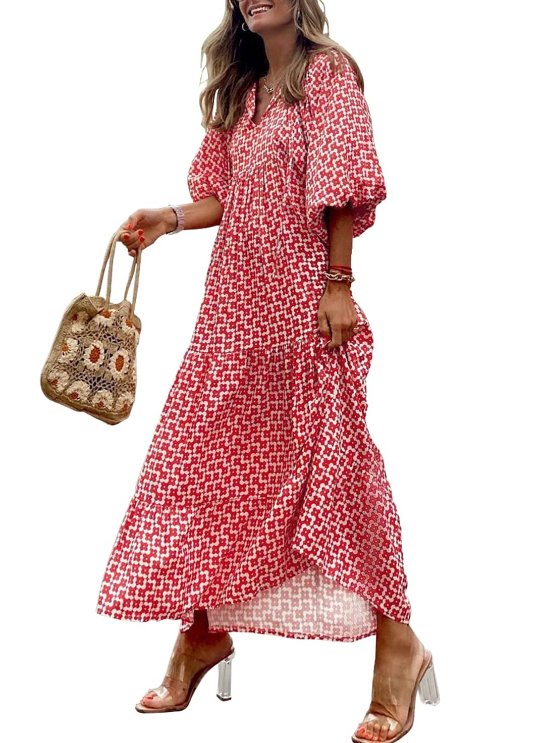WINONA – ROCHIE MAXI GEOMETRICĂ BOHO CU MÂNECI PUFOS