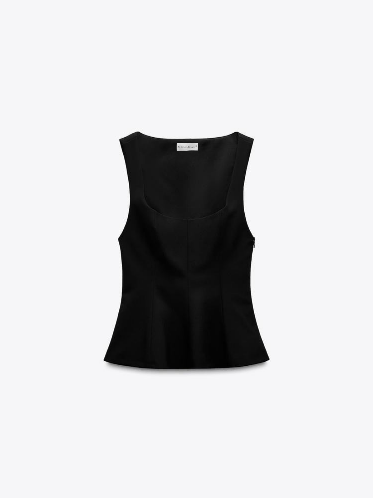 Top fără mâneci peplum cu guler pătrat, ajustat