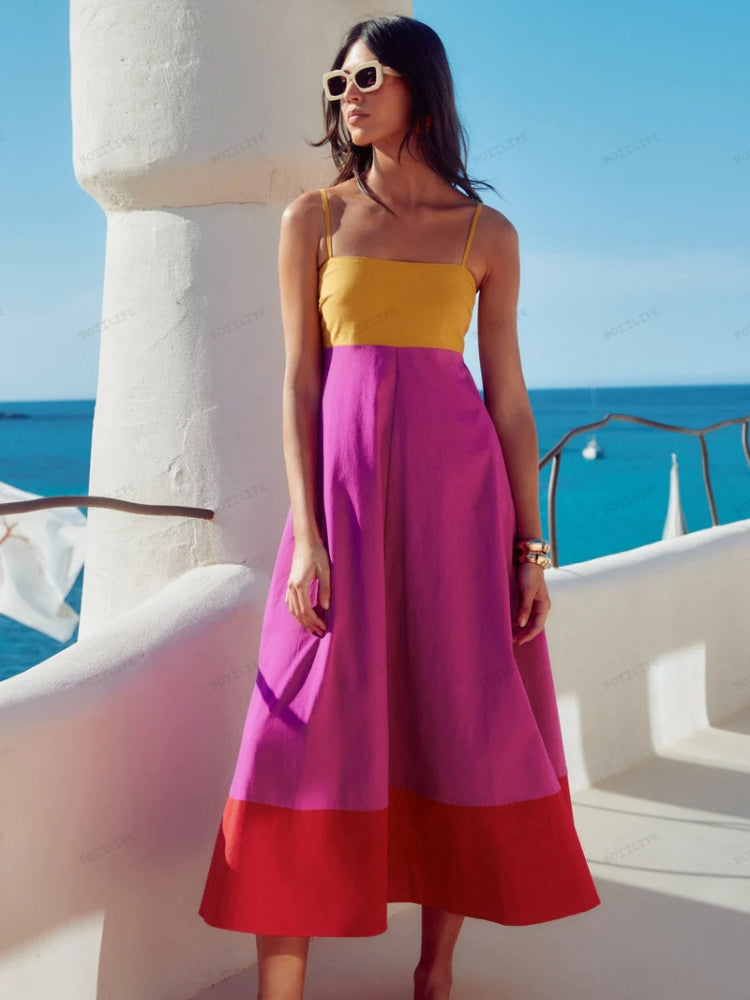 LACEY – ROCHIE CU BRETELE SPAGHETTI ÎN STIL VACANȚĂ, CU BLOCURI DE CULOARE