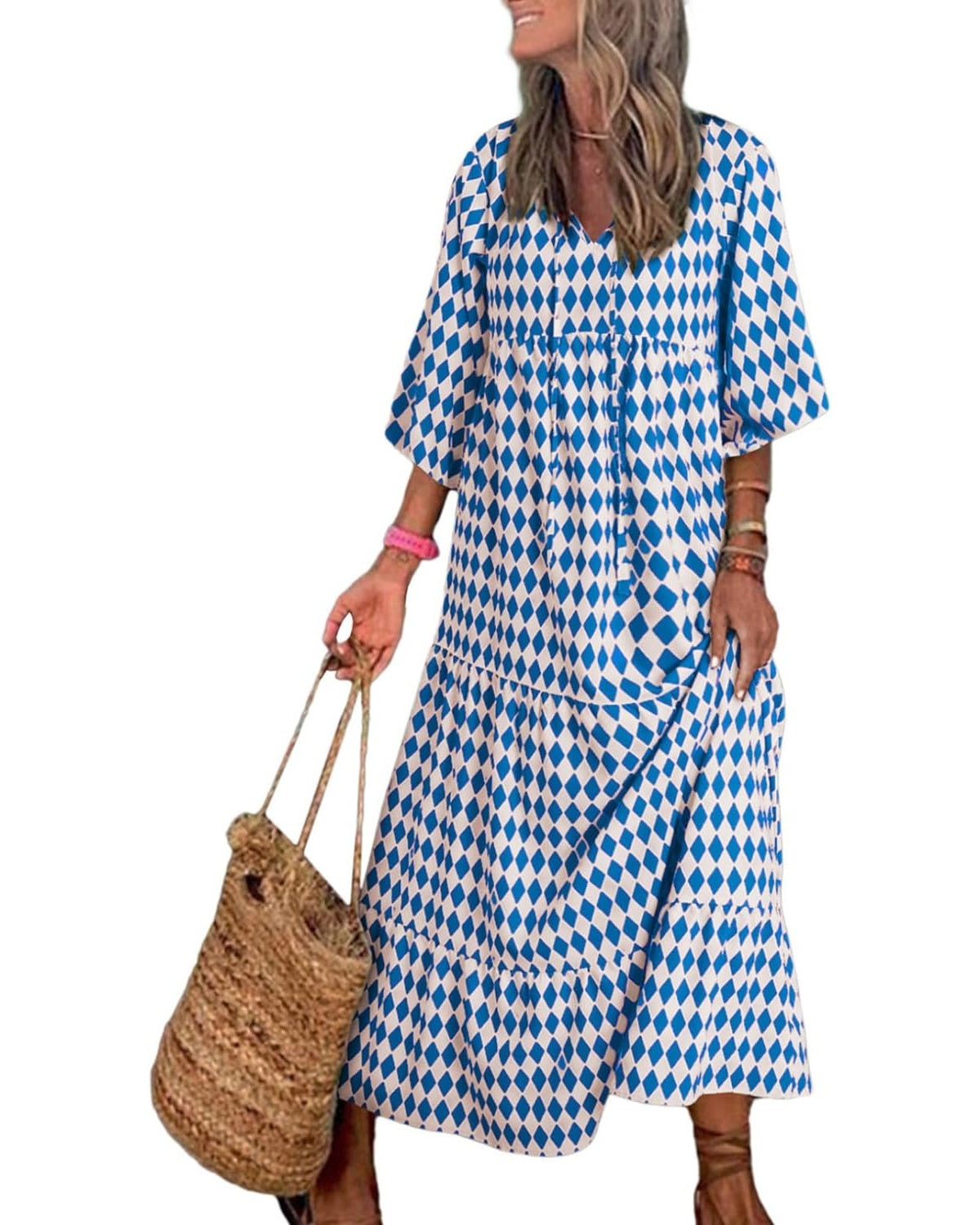 WINONA – ROCHIE MAXI GEOMETRICĂ BOHO CU MÂNECI PUFOS