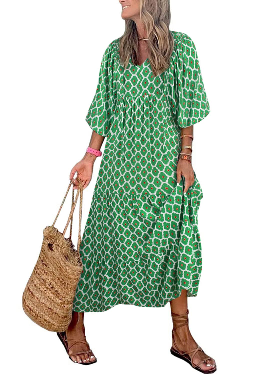 WINONA – ROCHIE MAXI GEOMETRICĂ BOHO CU MÂNECI PUFOS
