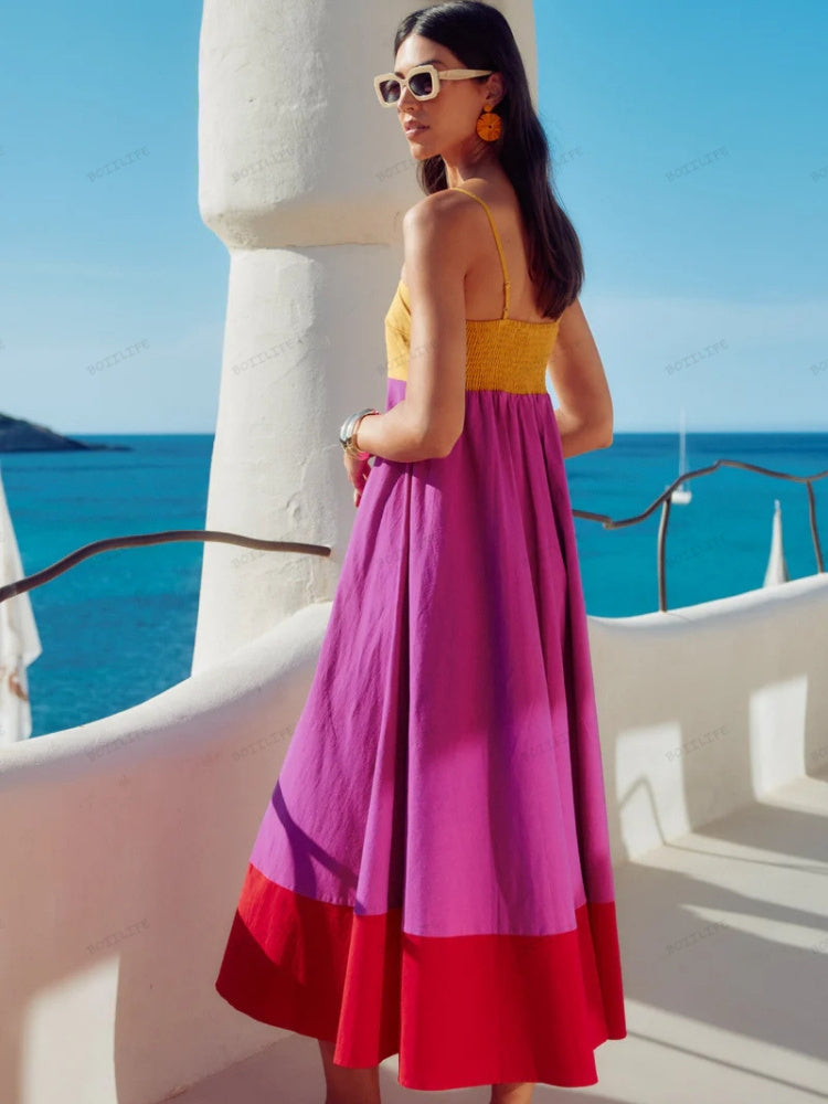 LACEY – ROCHIE CU BRETELE SPAGHETTI ÎN STIL VACANȚĂ, CU BLOCURI DE CULOARE