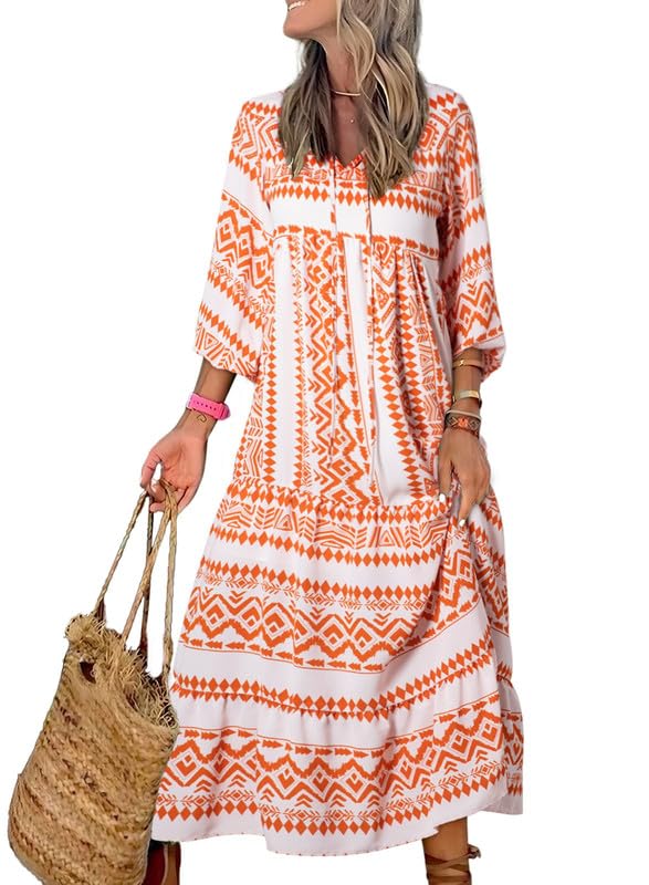 WINONA – ROCHIE MAXI GEOMETRICĂ BOHO CU MÂNECI PUFOS