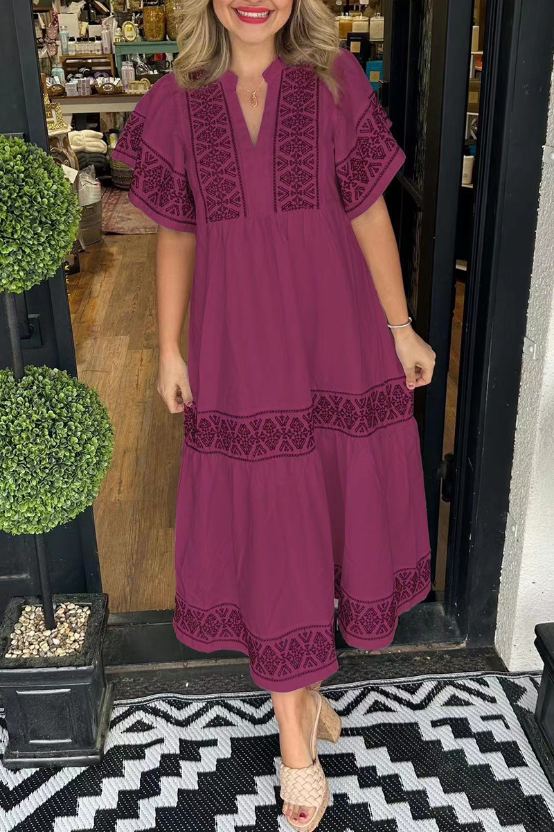 SORAYA – ROCHIE A-LINE CU DECOLTE IN V, DIN PATCHWORK GEOMETRIC