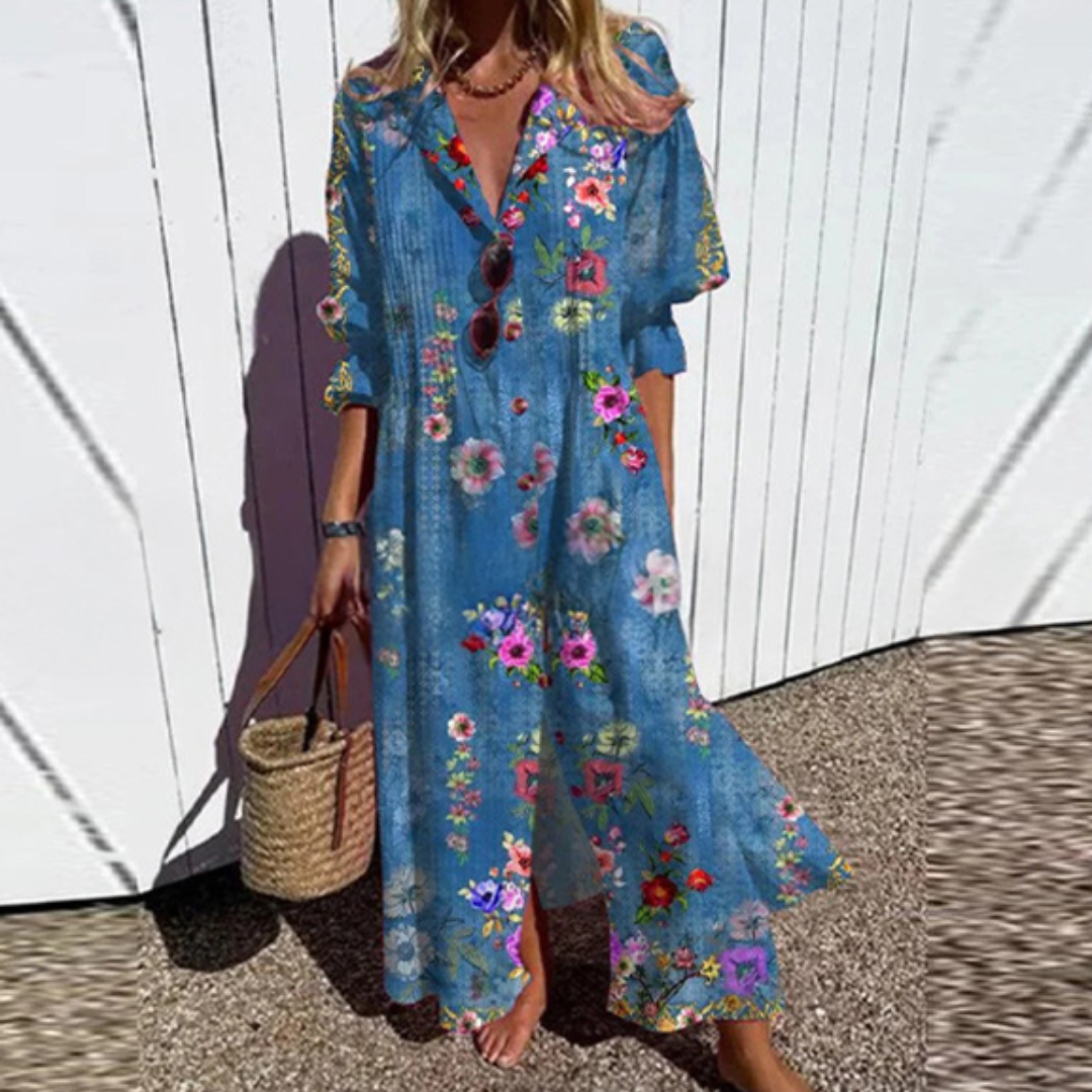 ISLA – ROCHIE MAXI CU BUTON ÎN VÂNTUL DE PE COASTĂ