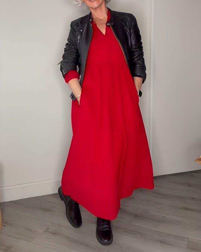 AMANDA – ROCHIE MAXI ELEGANTĂ CU MÂNECI LUNGI ȘI DECOLTEU ÎN V