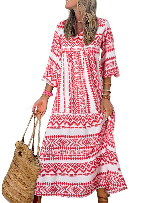 WINONA – ROCHIE MAXI GEOMETRICĂ BOHO CU MÂNECI PUFOS