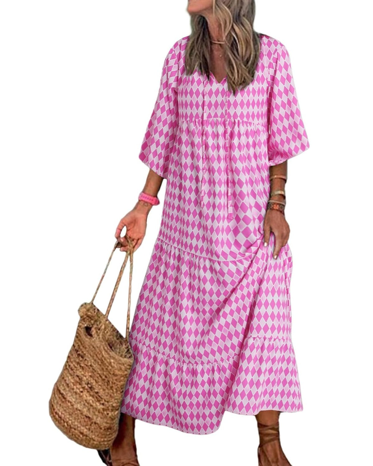 WINONA – ROCHIE MAXI GEOMETRICĂ BOHO CU MÂNECI PUFOS