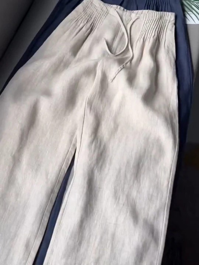 Camille | Pantaloni cu Picior Larg din Amestec de Bumbac și In