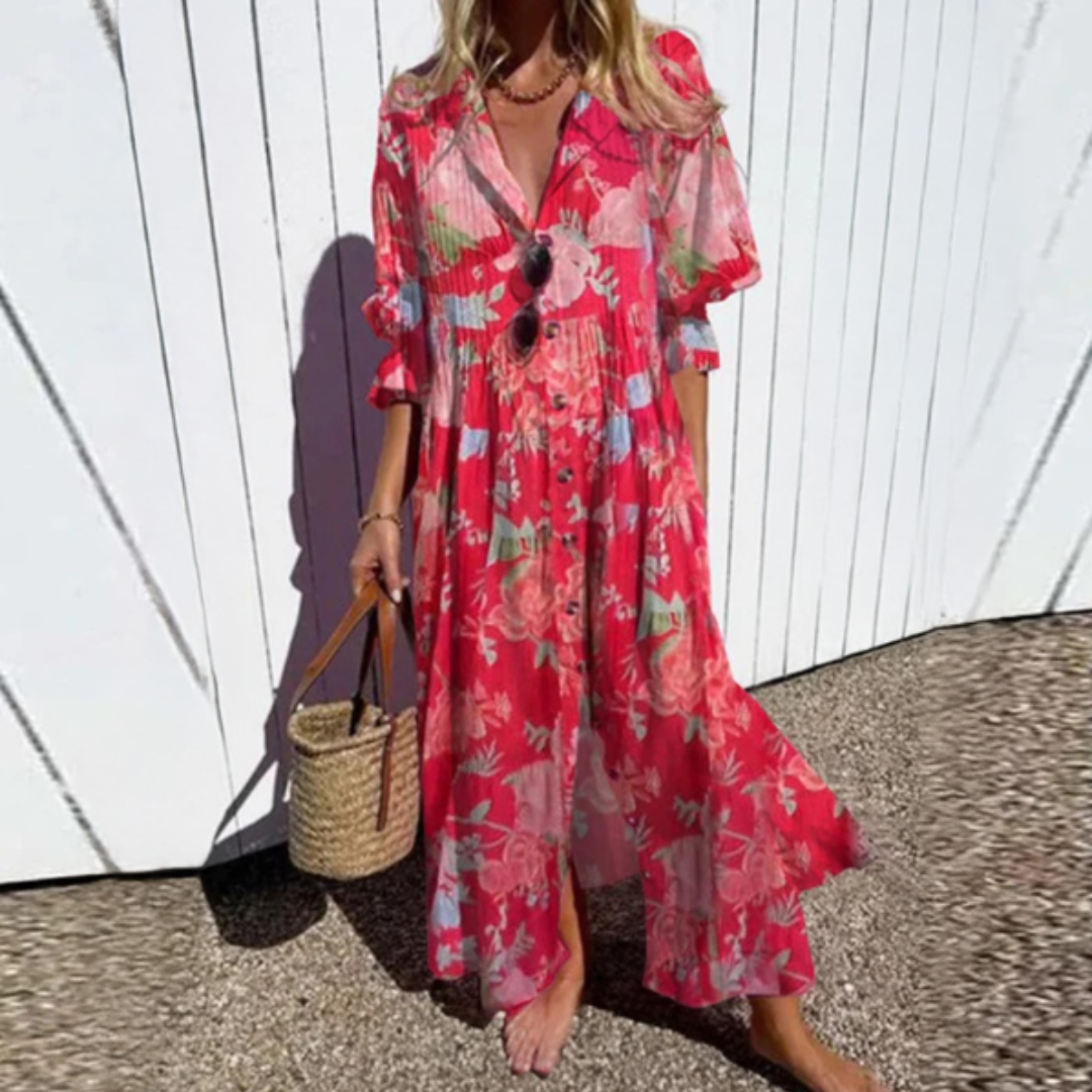 ISLA – ROCHIE MAXI CU BUTON ÎN VÂNTUL DE PE COASTĂ