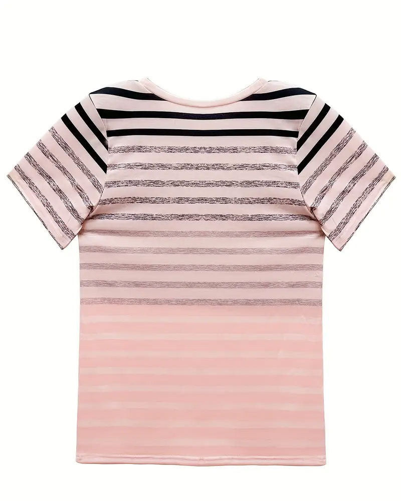 Evelyn – Tricou cu Guler Rotund și Mâneci Scurte, Dungi