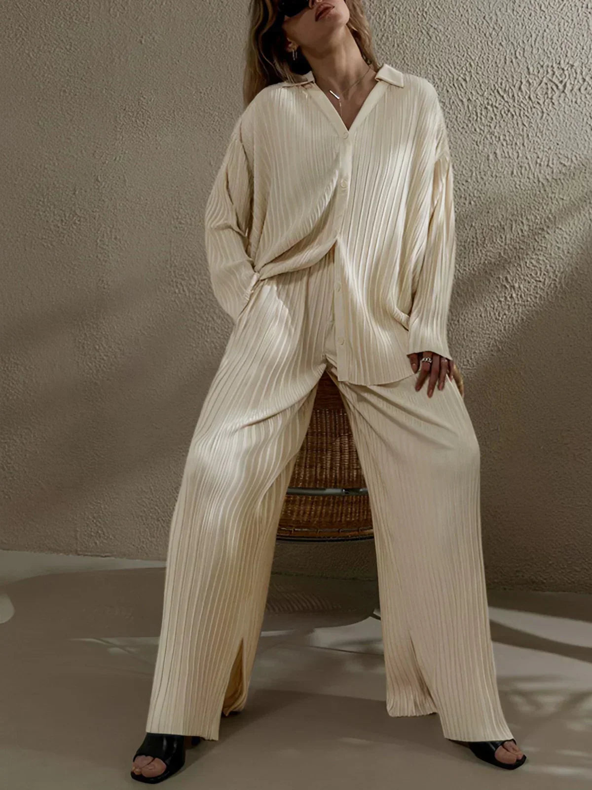 Set de Pantaloni în Două Piese cu Buzunare Plisate, Oversized