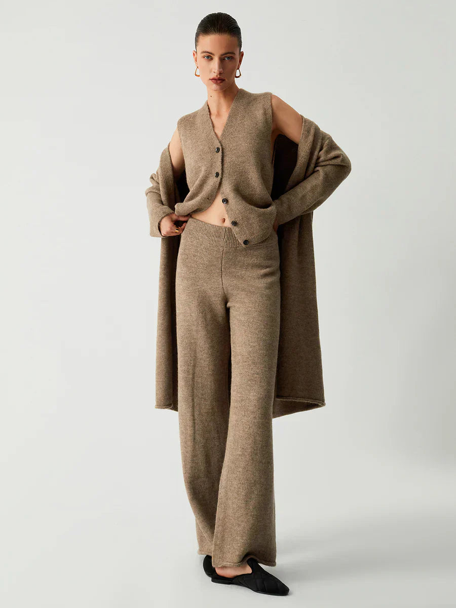 Set de trei piese cu cardigan lung și pantaloni casual