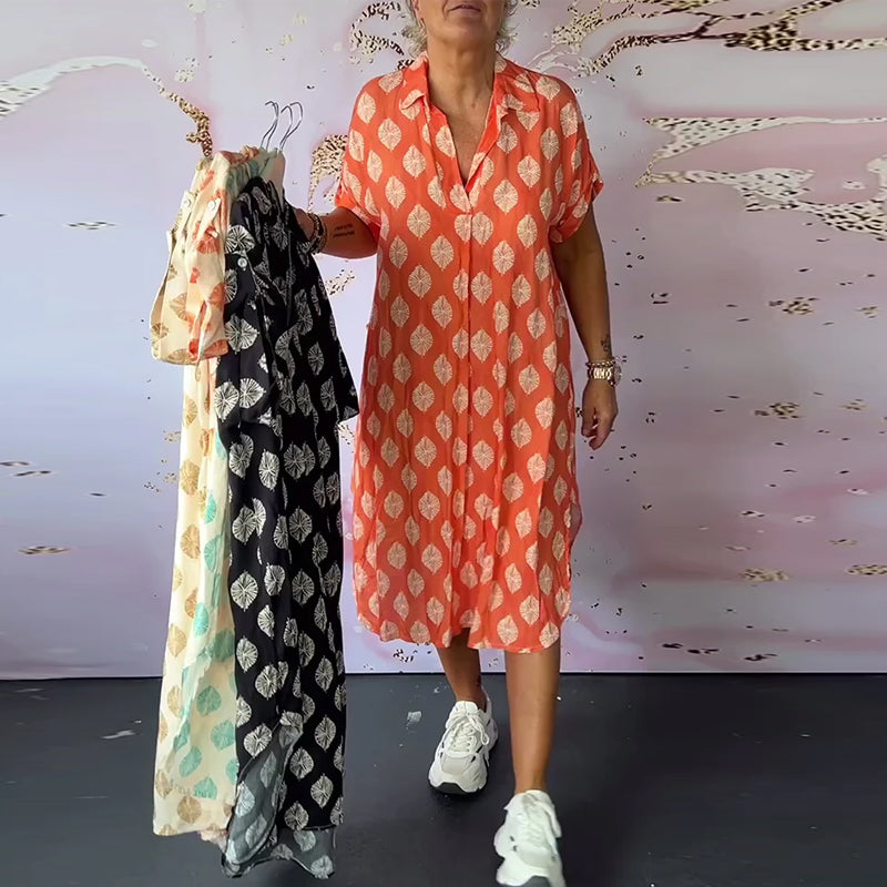 ELEANORA – ROCHIE CAMASĂ CU REVER LARG ȘI IMPRIMEU