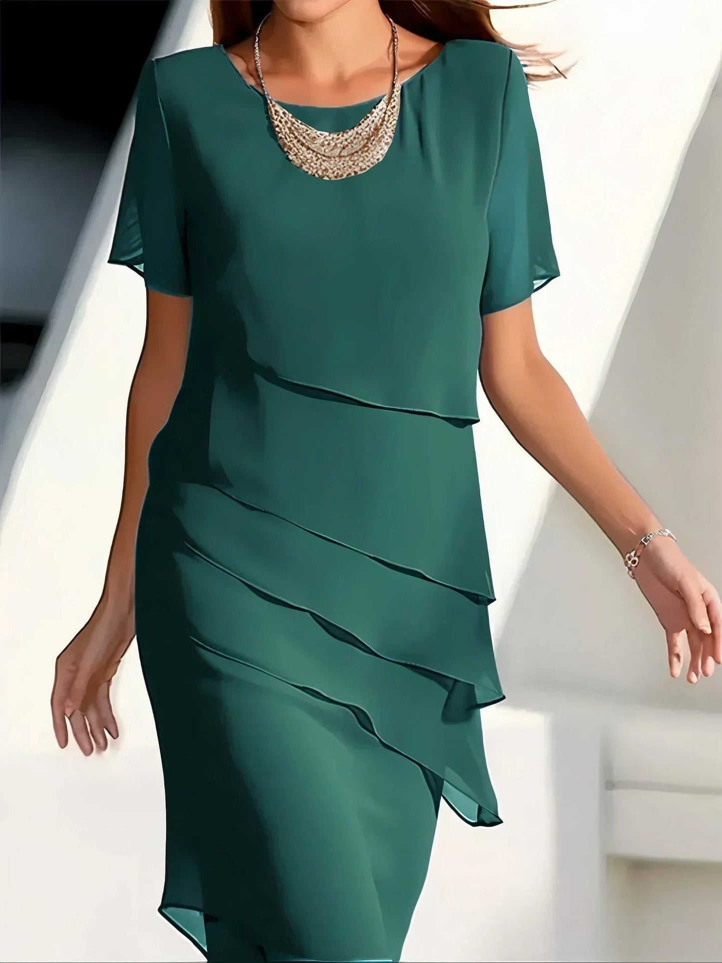 Sybil | Rochie Midi cu Mâneci Scurte