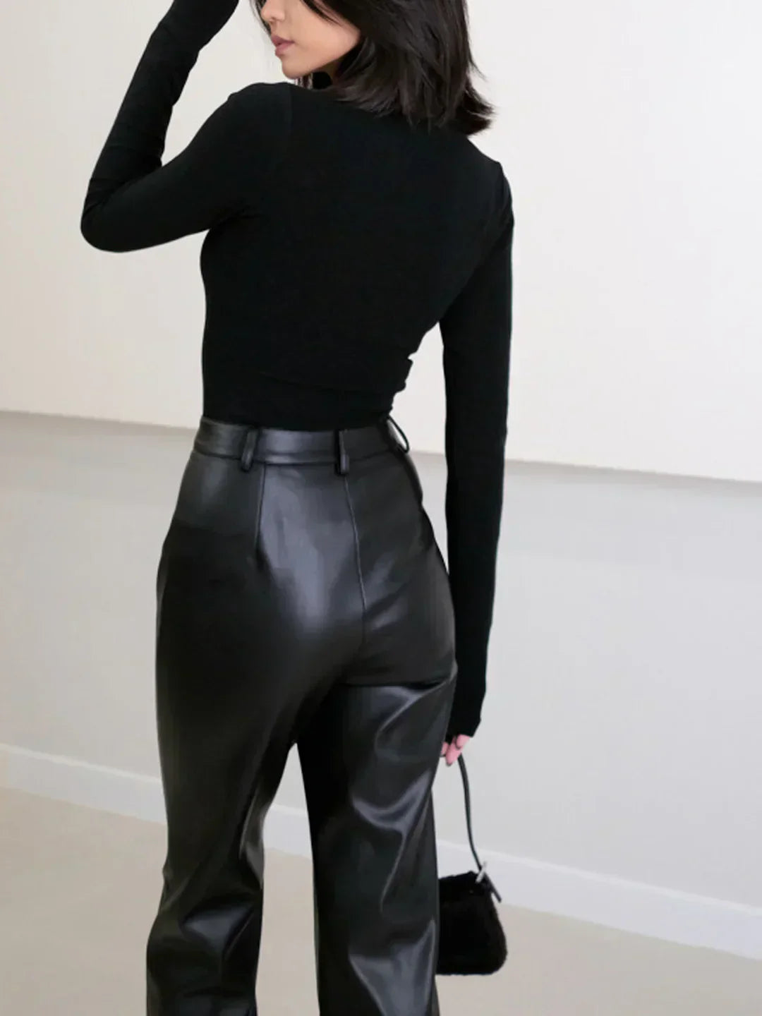 Pantaloni Eleganți din Eco-Piele cu Talie Înaltă
