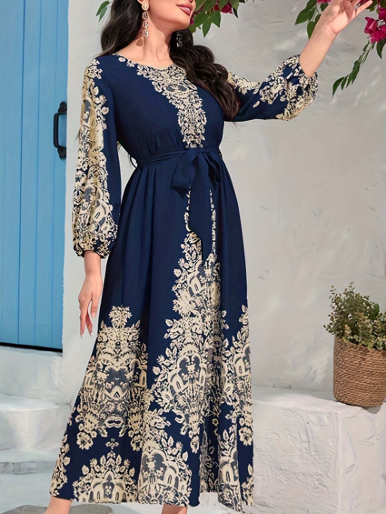 TOVE – ROCHIE LUNGĂ DIN MATERIAL UȘOR, CU DECOLTEU ÎN V, CULOARE BLEUMARIN