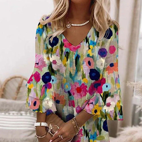 Rochie Mini cu Imprimeu Floral Romantic și Decupaj în V