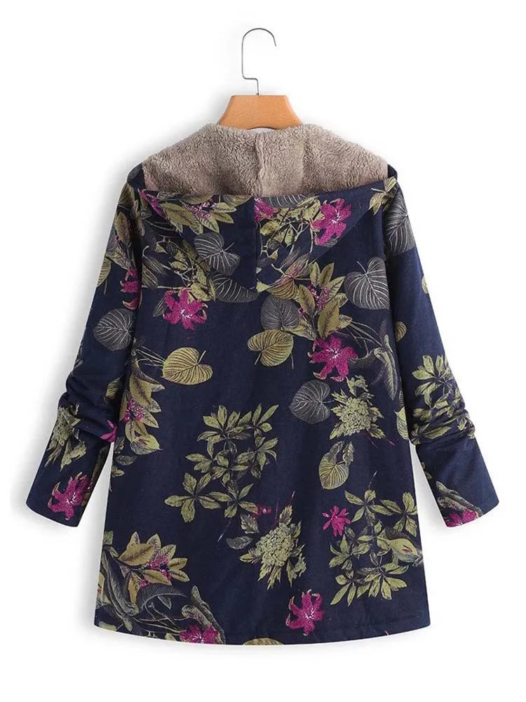 Jachetă Caldă pentru Femei cu Imprimare Florală