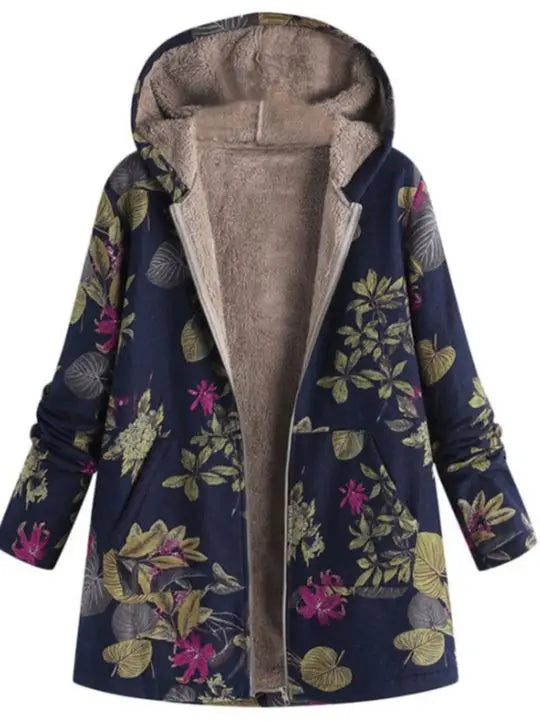 Jachetă Caldă pentru Femei cu Imprimare Florală