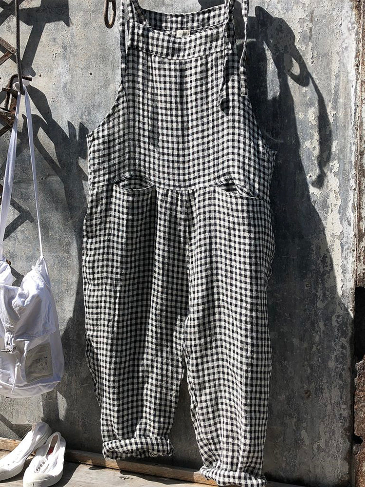 Salopetă cu dungi din in și bumbac