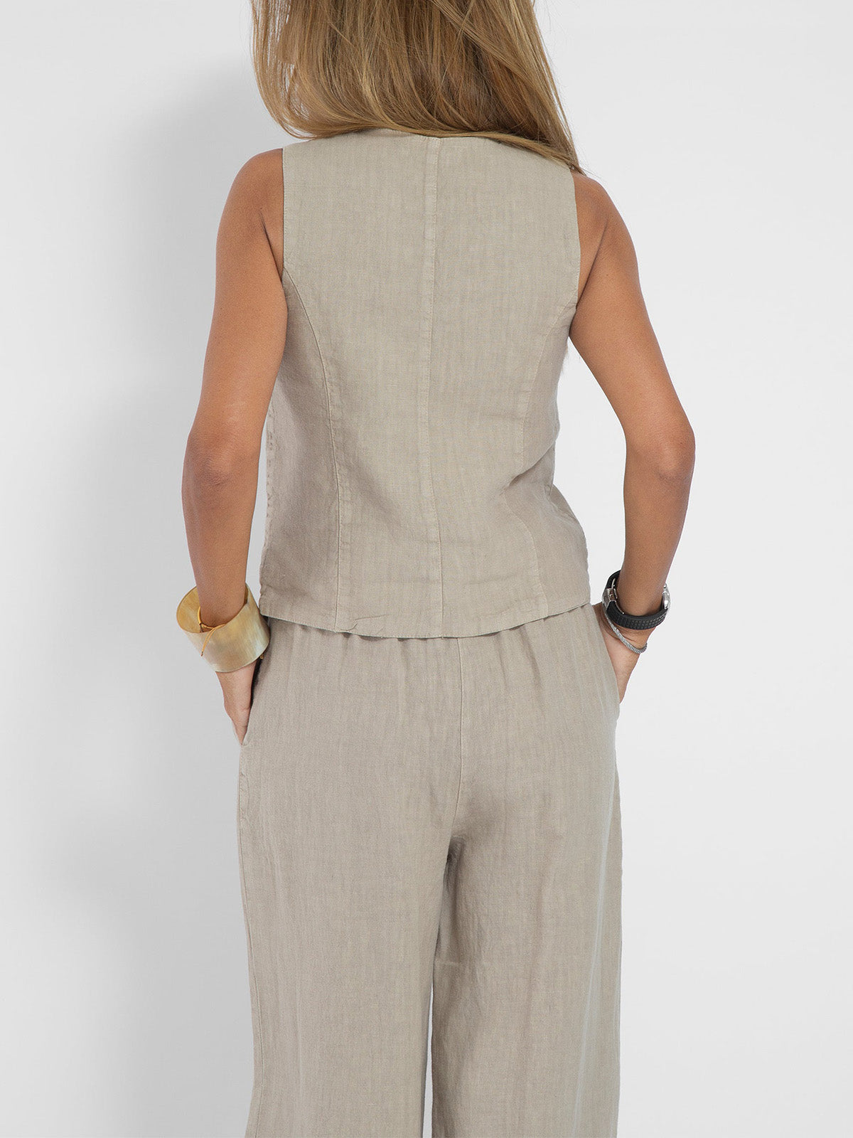 Jessica - Set Vestă cu Nasturi și Pantaloni Largi