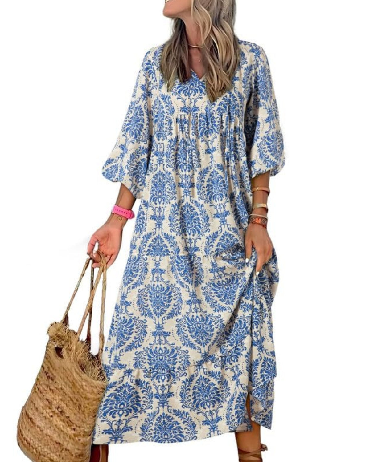 WINONA – ROCHIE MAXI GEOMETRICĂ BOHO CU MÂNECI PUFOS