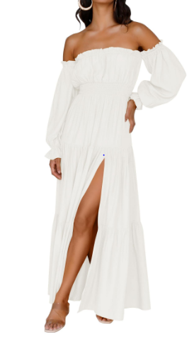 KENDRA – ROCHIE MAXI OFF-SHOULDER CU ROMANTISM UȘOR