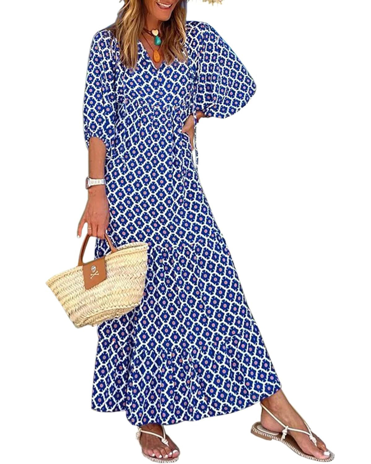 WINONA – ROCHIE MAXI GEOMETRICĂ BOHO CU MÂNECI PUFOS
