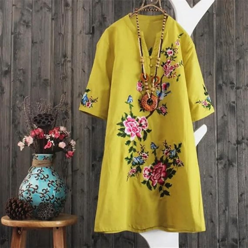 Haven – Rochie brodată florală cu decolteu V lejer