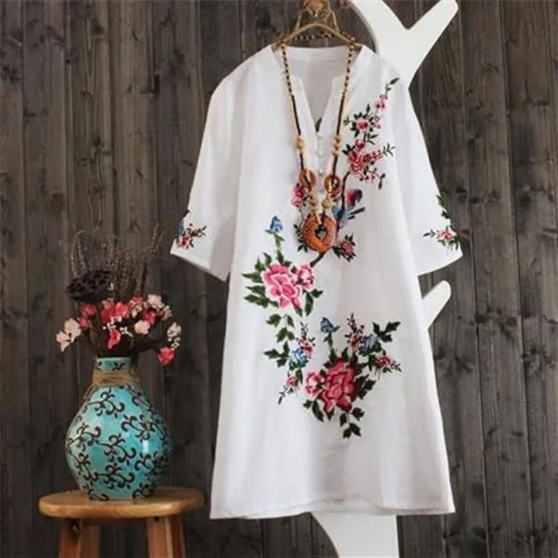 Haven – Rochie brodată florală cu decolteu V lejer
