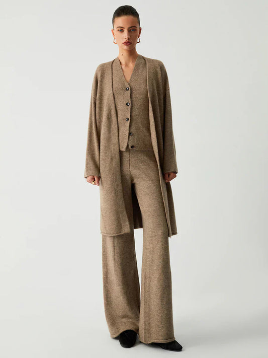 Set de trei piese cu cardigan lung și pantaloni casual