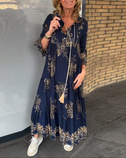 Nora – Rochie Midi Vintage Cu Decolteu În V