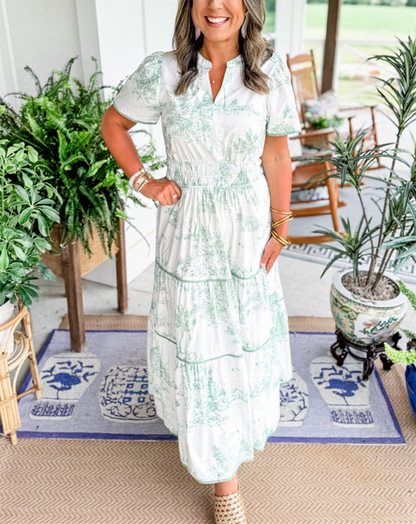 SAVANNAH – ELEGANȚĂ TIMPLESĂ ÎN ROCHIE MAXI CU VOLANE