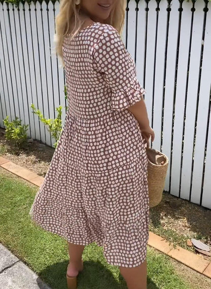 Rebecca - Rochie Midi Casual Chic cu Mâneci Volănașe