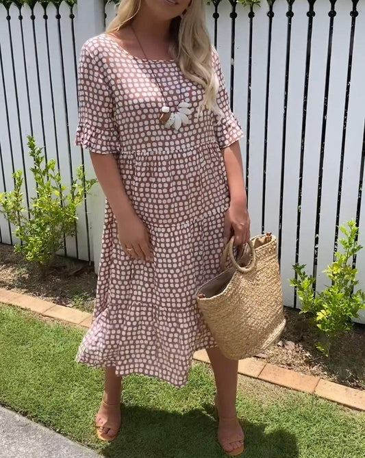 Rebecca - Rochie Midi Casual Chic cu Mâneci Volănașe