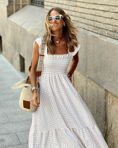 AURORA – ROCHIE MAXI CU MANȘETE FRIȚATE ȘI CARO