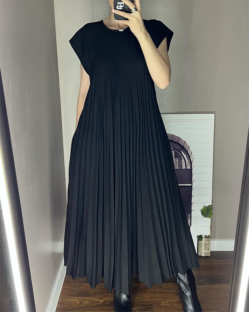 Rochie maxi plisată cu mânecă scurtă pentru femei