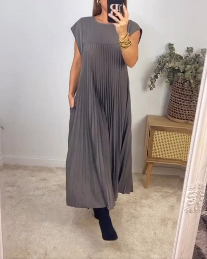Rochie maxi plisată cu mânecă scurtă pentru femei