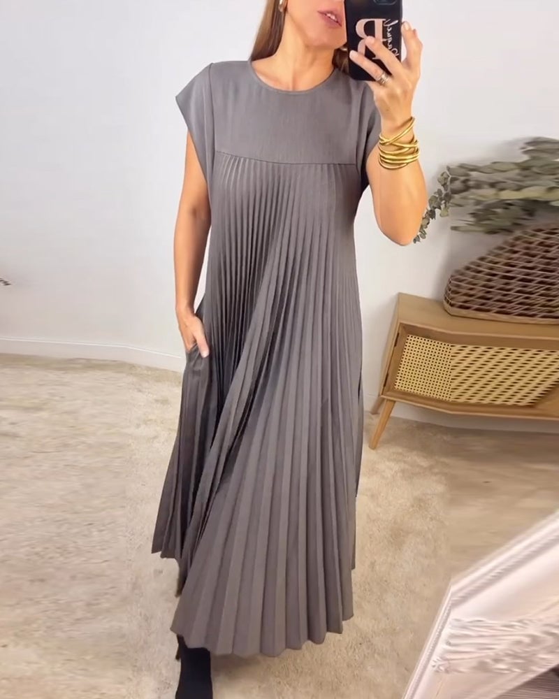 Rochie maxi plisată cu mânecă scurtă pentru femei