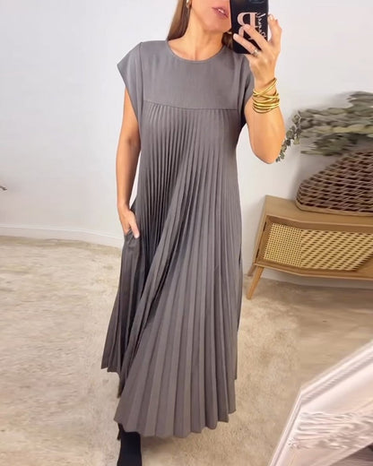 Rochie maxi plisată cu mânecă scurtă pentru femei