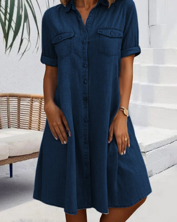 Sienna | Rochie din denim cu mânecă scurtă și nasturi