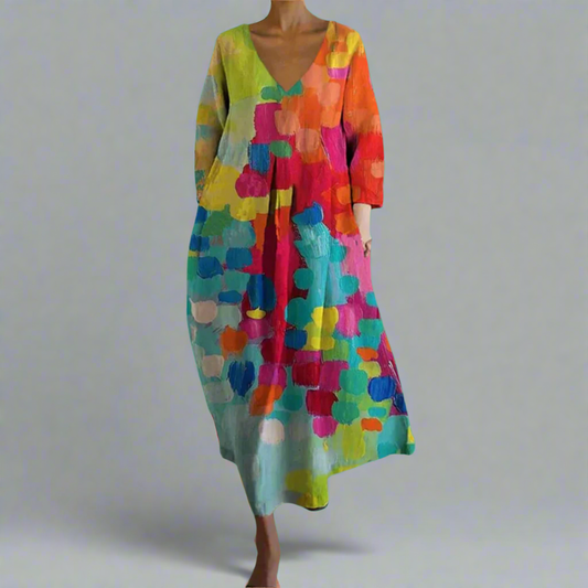 Vivia – Rochie Colorată cu Decolteu în V